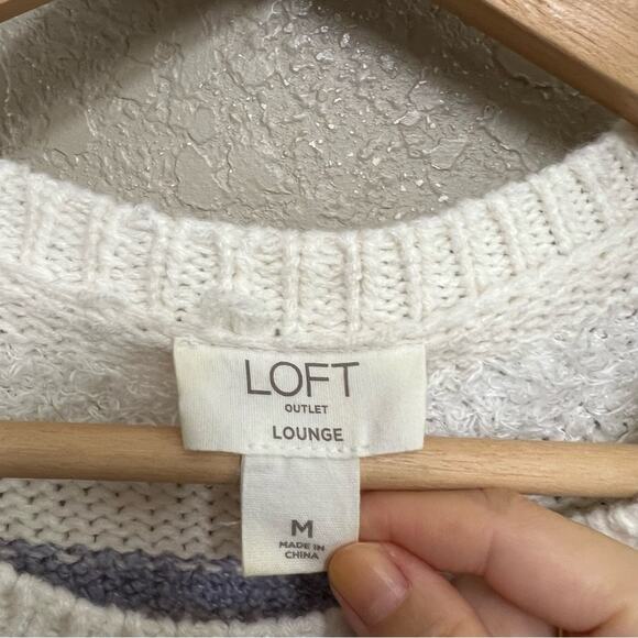 Loft White/Pink/Lavender Stripe Chenille lounge Sweater M - Picture 3 of 9